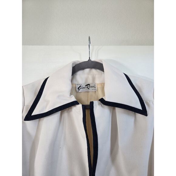 Vintage Gino Rossi Cream Navy Trim Retro Woven Nautical Belted Jacket, Size XS - Picture 3 of 14